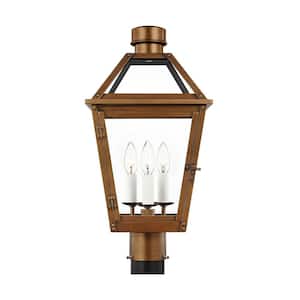 Hyannis 3-Light Natural Copper Steel Hardwired Outdoor Weather Resistant Post Light with No Bulbs Included