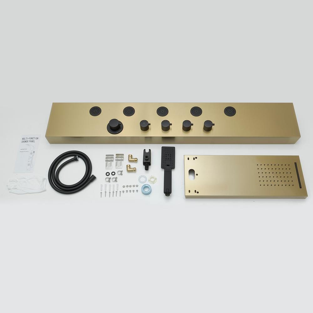 Gold and Black Stainless Steel 5-Jet Rainfall Shower Panel System