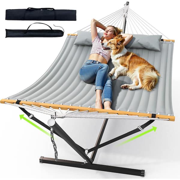 Double Hammock with Stand, Durable Portable Hammock with Adjustable Steel Stand-Comes with Carrying Bag