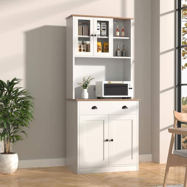 VEIKOUS White MDF Sideboard Food Pantry Kitchen Buffet and Hutch with 3 Adjustable Shelves and 1-Drawer