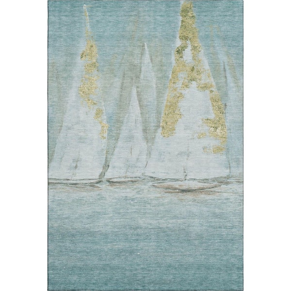 Mayfield Premium Machine Washable Abstract AMF2084 Teal 5 ft. x 7 ft. 6 in. Area Rug