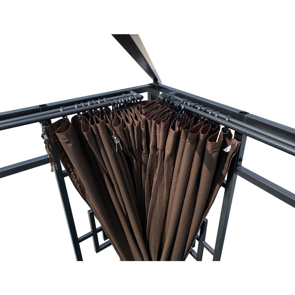 Rosabella 11x13 Black Steel Patio Gazebo with Brown Canopy