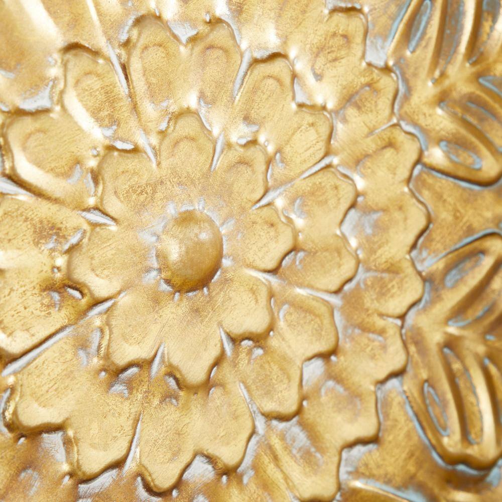 Gold Floral Embossed Iron Circular Wall Sculpture