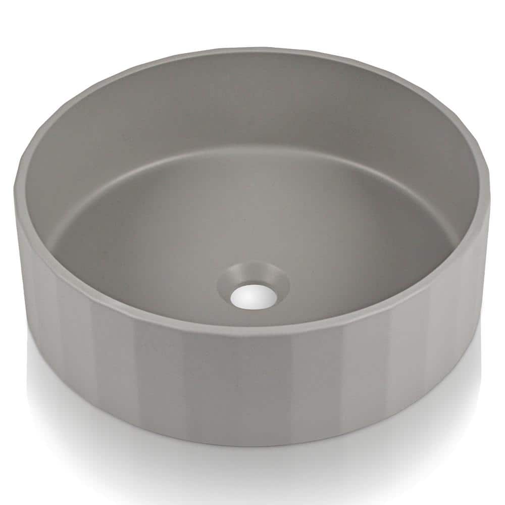 17" Round Light Gray Concrete Above-Counter Bathroom Vessel Sink