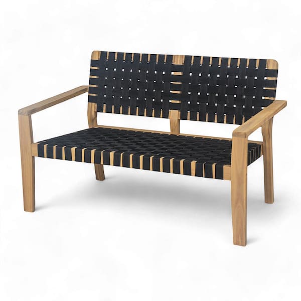 CHRISTOPHER KNIGHT HOME Windsor Modern Patio Wood and Woven Rope Outdoor Loveseat, Light Teak Finish Plus Black
