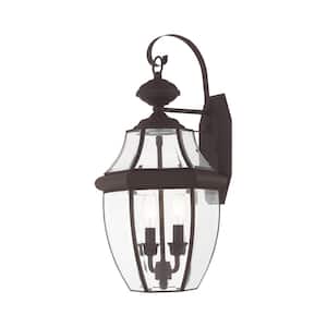 Aston 20.25 in. 2-Light Bronze Outdoor Hardwired Wall Lantern Sconce with No Bulbs Included