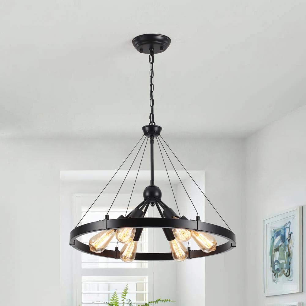 6-Light Black Circle Wagon Wheel Chandelier Sputnik Linear Chandelier Lighting for Dining Room Kitchen Island price history on PriceWatchPro