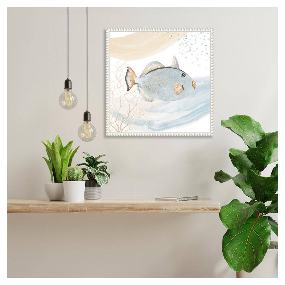 Ocean Oasis Blue Fish Canvas Art with White Beaded Frame
