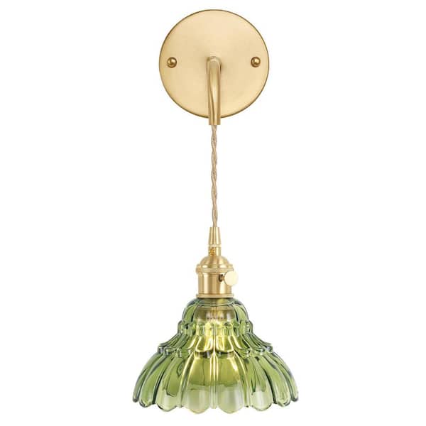 Unbranded Retro 4.72 in. 1 Light Gold Vintage Smart Home Wall Sconce with Lily of the Valley Green Glass Shade
