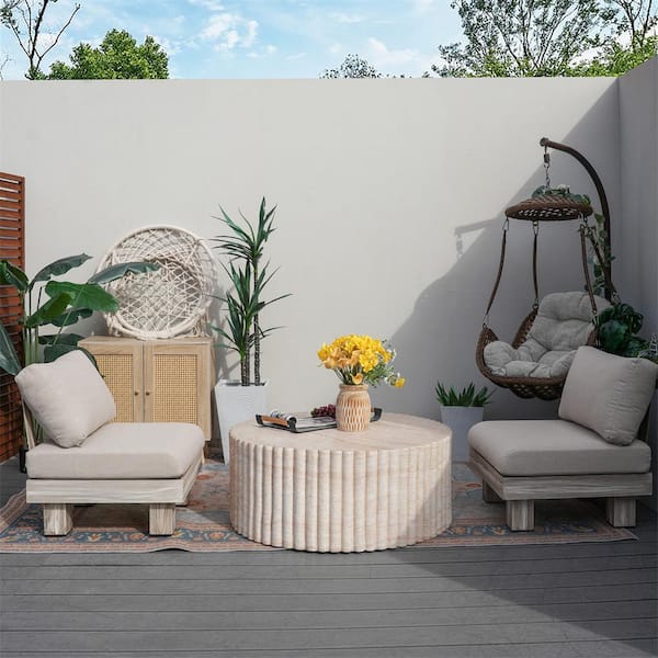 Origin 3-Piece Aluminum Patio Conversation Set with Beige Cushions, 41.73 in. W Round Magnesium Oxide Coffee Table