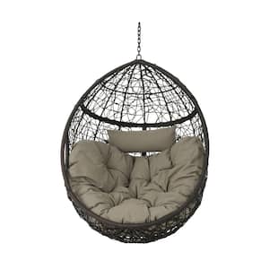 Outdoor Metal Hanging Basket Chair (Stand Not Included) 37.75 in. W x 26.50 in. D x 49.00 in. H. with Chain, Cushions