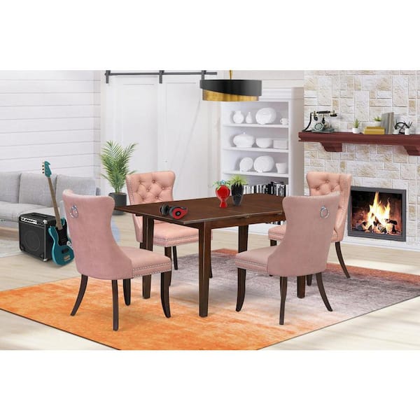 East West Furniture 5-Piece Mahogany Finish Solid Wood Top - Rectangular Dining Room Set with Butterfly Leaf - Seats 4