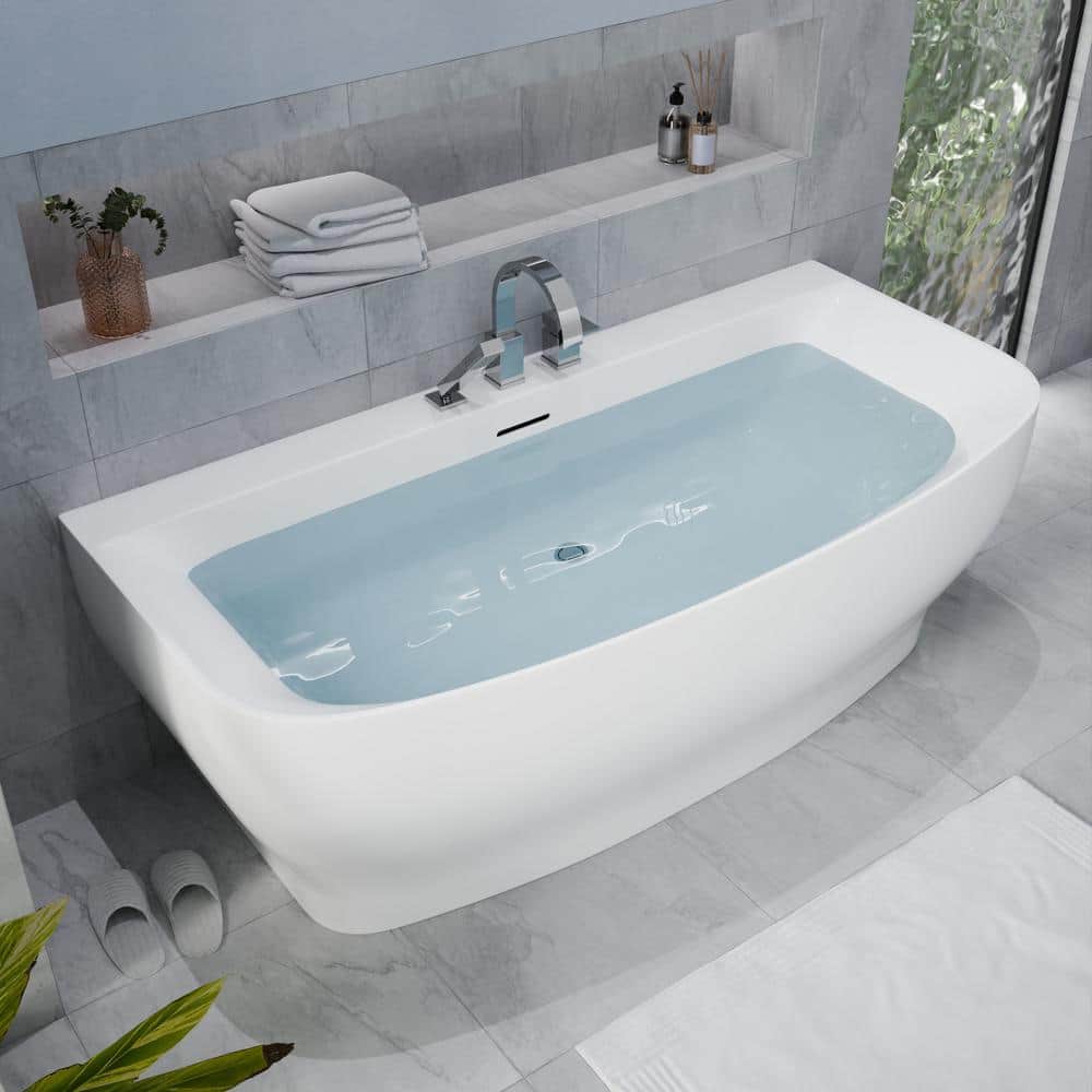 Bank Series 65 in. x 31 in. Flat Bottom Freestanding Soaking Bathtub with C