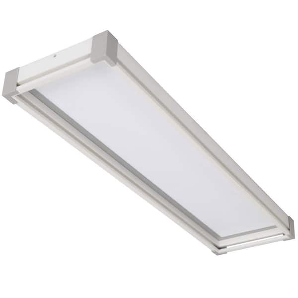 Commercial Electric Sebastian 48 in. x 13 in. Modern White Satin Nickel CCT Selectable LED Flush Mount Ceiling Light 4000 Dimmable Lumens