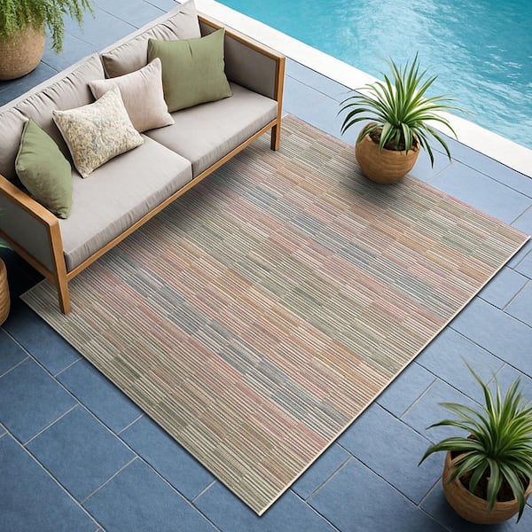Cape Fayston Multi Color 5 ft. x 8 ft. Striped Rectangle Indoor/Outdoor Area Rug