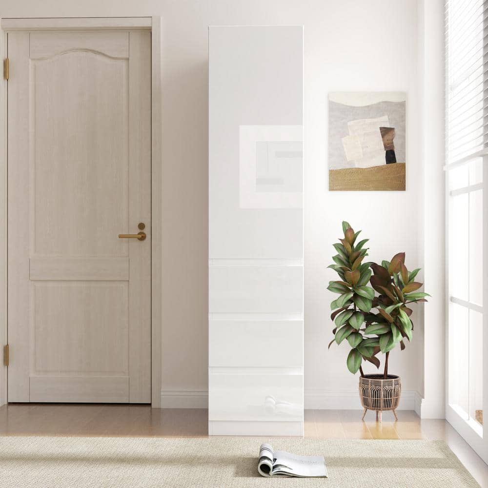 White Wood Kitchen Pantry Storage Cabinet with Roll-Out Drawers,Food Pantry