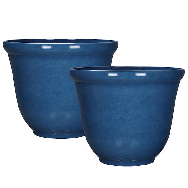 Felecia Large Blue Resin Round Planter Lightweight with Drainage Holes (15.4 in. L x 15.4 in. W x 12.8 in. H) (2-Pack)