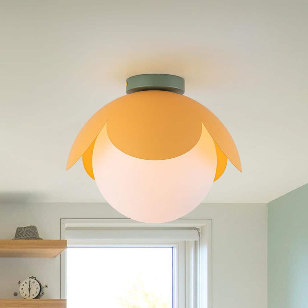 ZYZWMB 13.78 in. 1-Light Matte Green and Yellow Globe Flush Mount