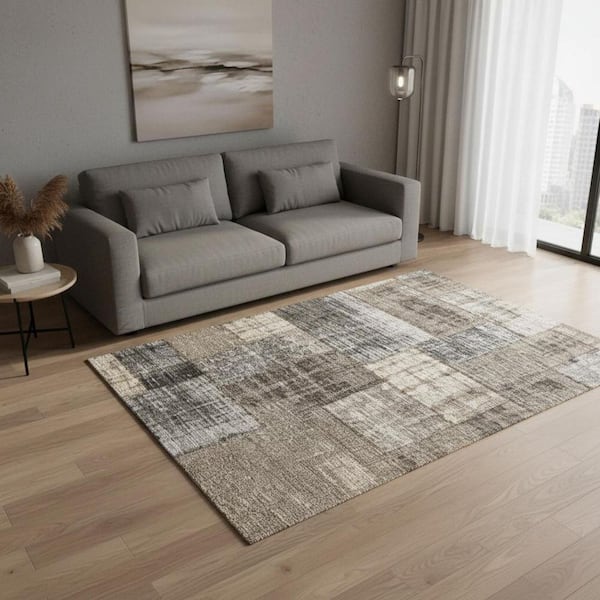 Cream 5 ft. x 8 ft. Woven Abstract Rectangle Indoor Area Rug