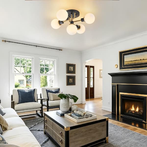 スパイラル ライト スパイラコーン HUOKU Ceder 5-Light 21.3 in. W Black and Brass Semi-Flush Mount