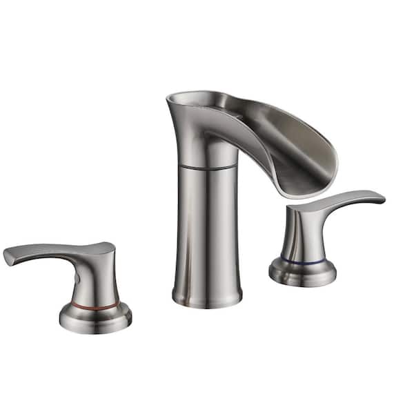 8 in. Widespread Double-Handle Bathroom Faucet with PEX Supply Line 3-Hole Vanity Sink Faucet Spout in Brushed Nickel