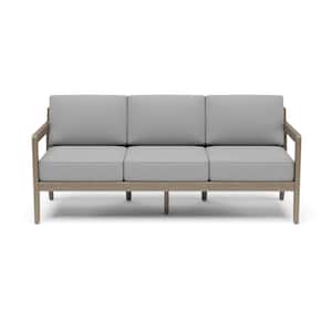 Sustain Gray Wood Outdoor 3-Seat Sofa Couch with Gray Cushions