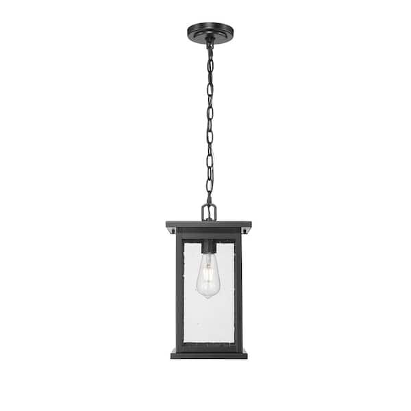 Millennium Lighting Bowton 15.625 in. 1-Light Black Dimmable Outdoor Hardwired Pendant Light with Clear Glass No Bulbs Included