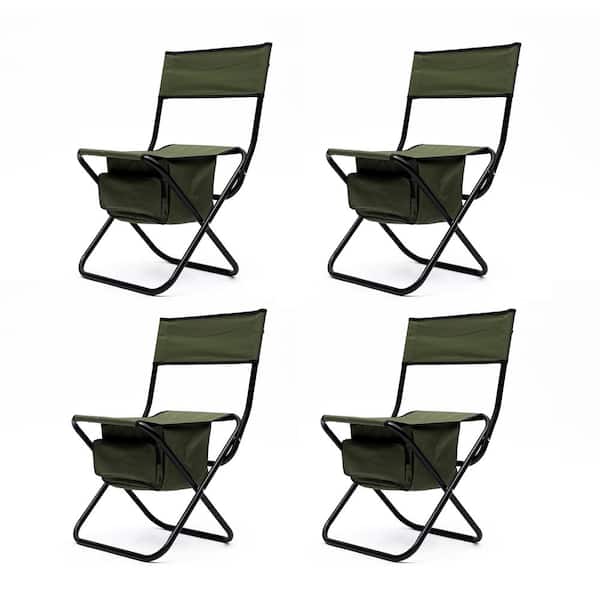 Tunearary Folding Outdoor Seat, Steel Tube Material Portable Chair with Storage Bag, Green (4-Piece Set)