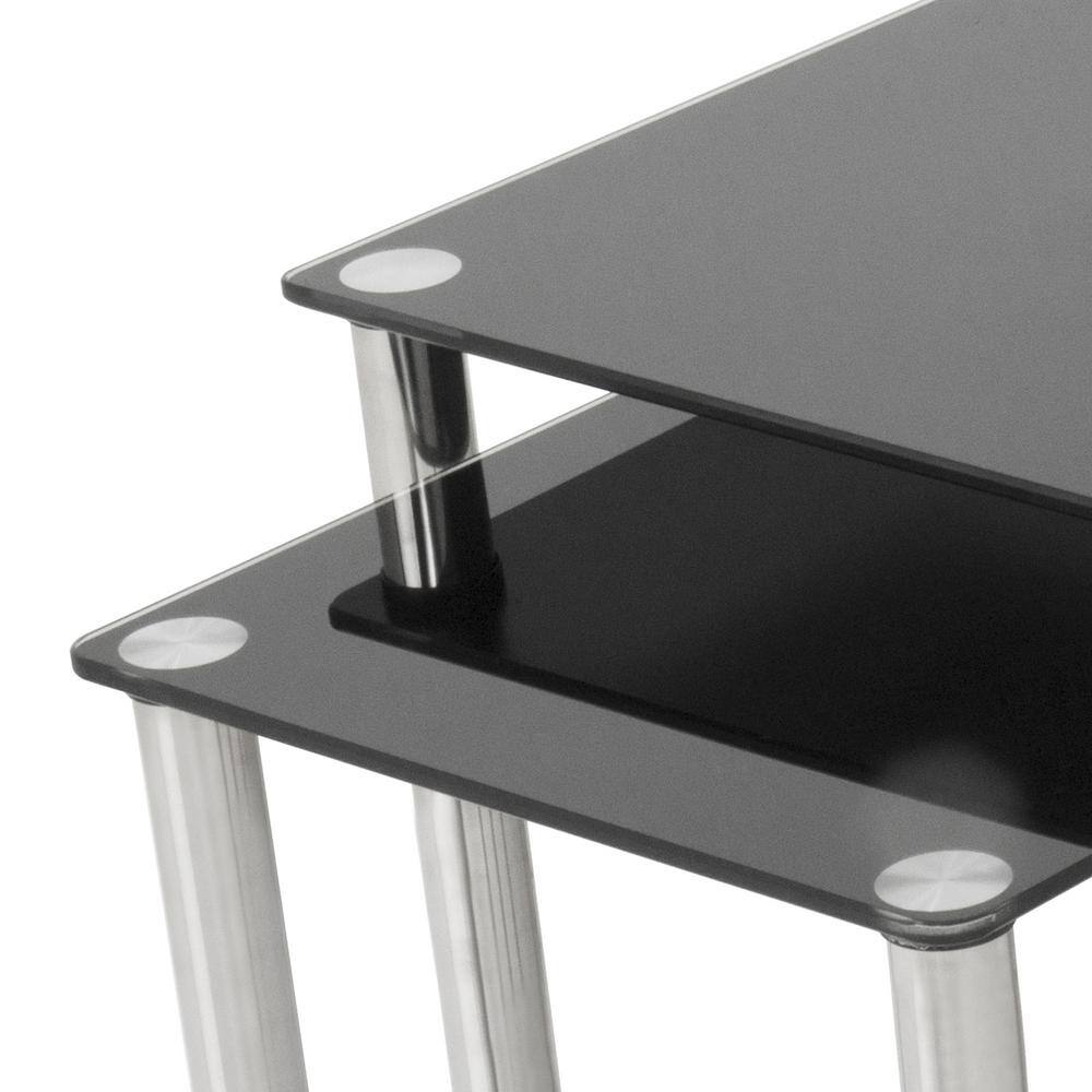 Black Glass and Chrome Nesting Side Tables Set