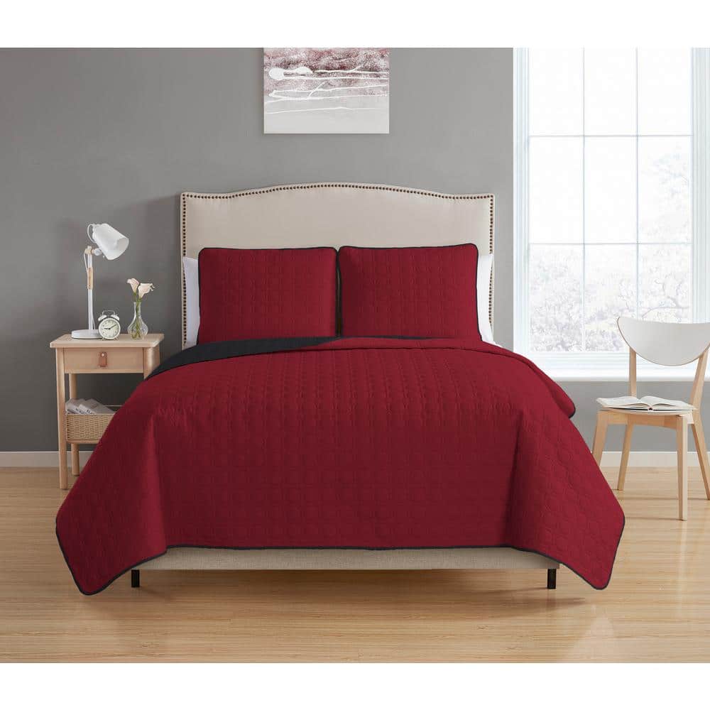 Bethany Reversible 3-piece Burgundy/Black King Quilt Set