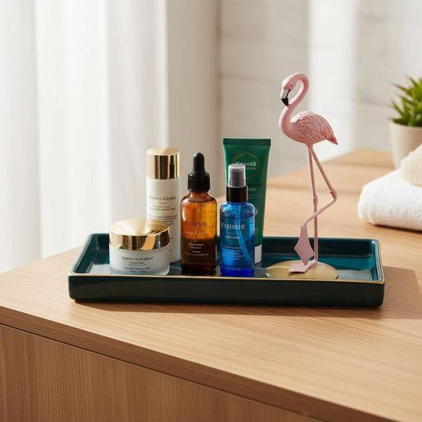 Elegant Green Ceramic Vanity Tray for Countertop and Dresser