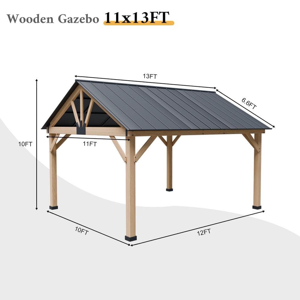 13 ft. x 11 ft. Cedar Wood Patio Gazebo with Black Steel Roof