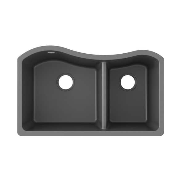 Elkay Quartz Classic 33 in. Undermount Offset 60/40 Double Bowl Dusk Gray Granite/Quartz Composite Kitchen Sink Only