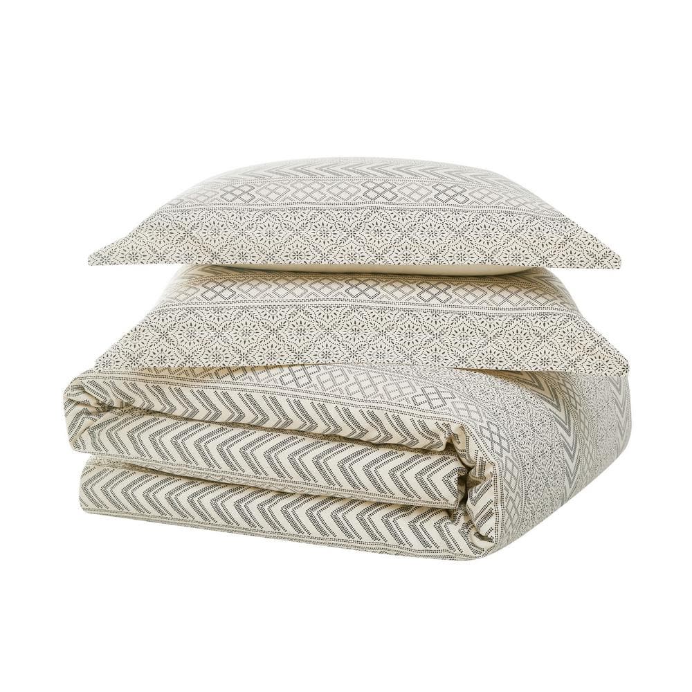 Ivory Cotton Twin Reversible Geometric Duvet Set