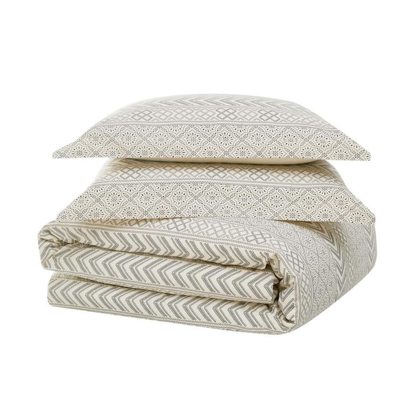 Brooklyn Loom Chase 3-Piece Cream and Black King Duvet Cover Set