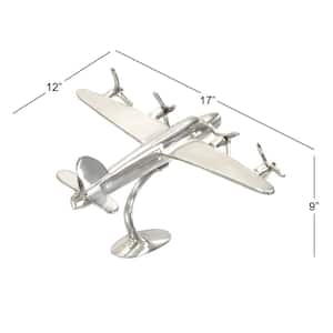 17 in. x 9 in. Silver Aluminum Airplane Sculpture