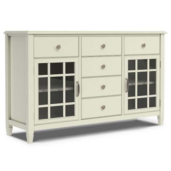Simpli Home Connaught Solid Wood and Pine 60 in. Rectangle Traditional Sideboard Buffet in Antique White