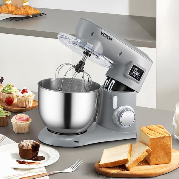 VEVOR 6 in 1 Stand Mixer, 450W Tilt-Head Multifunctional Electric Mixer with 6 Speeds LCD Screen Timing, 7.4qt Stainless Bowl, Dough Hook, Flat