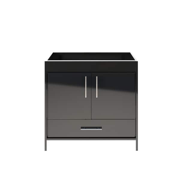 VOLPA USA AMERICAN CRAFTED VANITIES Pacific 36 in. W x 18 in. D x 33.88 in. H Bath Vanity Cabinet without Top in Glossy Black