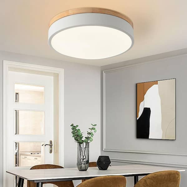 OUKANING 11.81 in. 1-Light Modern Round White Selectable LED Flush