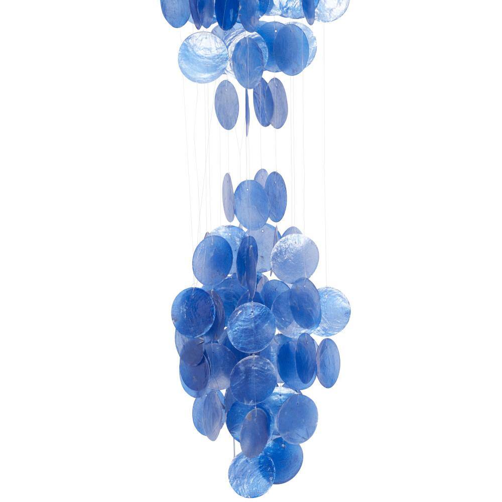 27" Blue Capiz Shell Waterfall Wind Chime with Coconut Canopy