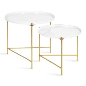 Ulani 22.50 in. White Round Metal End Table with 2-Pieces