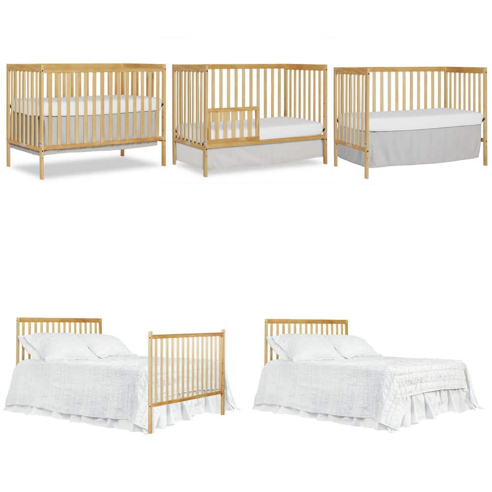 Natural Pinewood 5-in-1 Convertible Crib with Adjustable Mattress Support