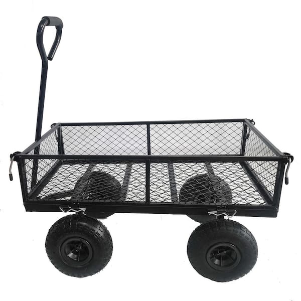 Afoxsos 2.9 cu.ft. Steel Frame Laborsaving Wagon Cart Garden Cart Trucks in Black