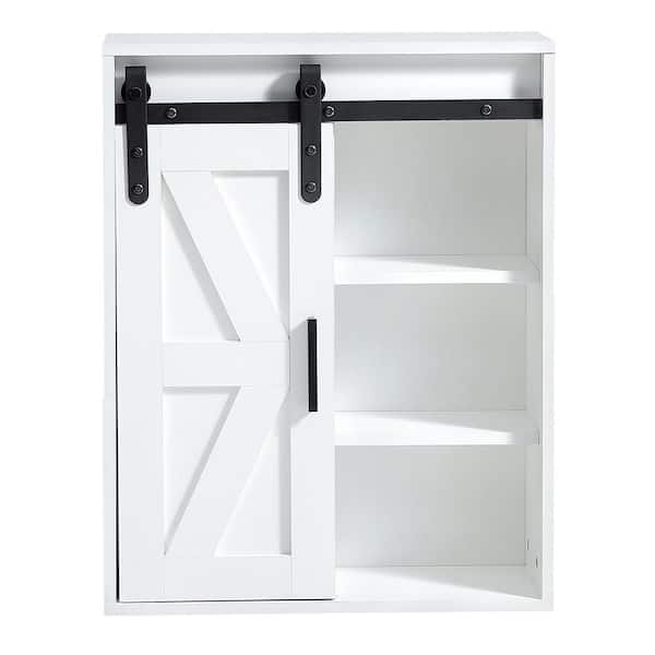 21.7 in. W x 7.9 in. D White Wood 5-Layer Decorative Wall Shelf with Adjustable Door
