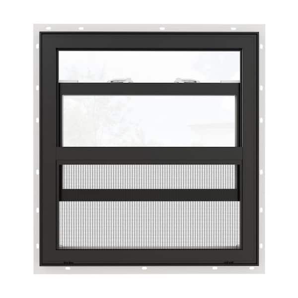 36 in. x 36 in. 62-Series Double Glazed Single Hung Vinyl Window with Tempered Glass, White Interior with Black Exterior