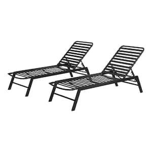 Black Adjustable Outdoor Strap Chaise Lounge with Aluminum Frame (2-Pack)