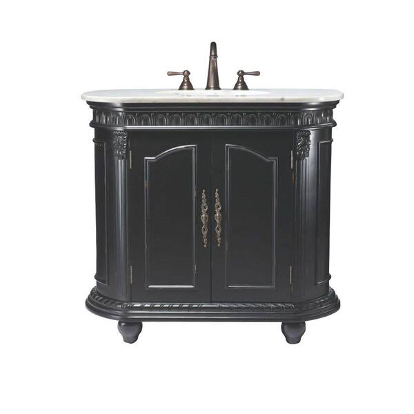 Home Decorators Collection Kendall 37 in. Vanity in Antique Black with Natural Marble Vanity Top in White