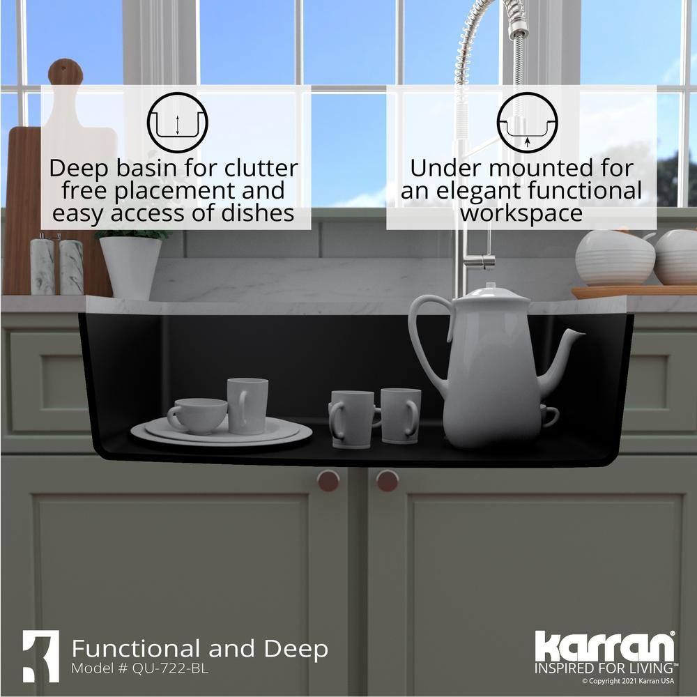 Black Quartz Composite Undermount Single Bowl Kitchen Sink