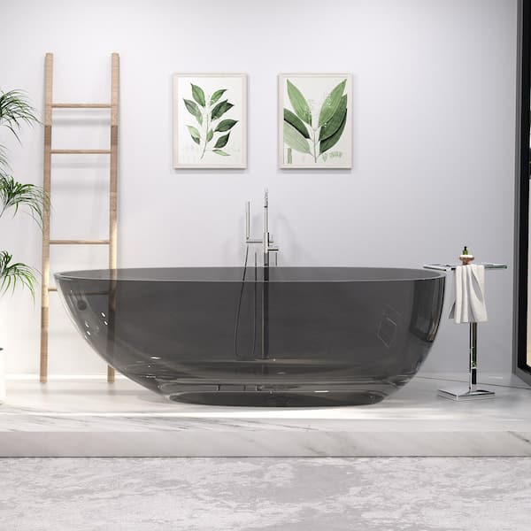 INSTER Iridescent 63 in. x 31.5 in. Composite Solid Surface Flatbottom Egg Shape Soaking Bathtub in Transparent Black Ash